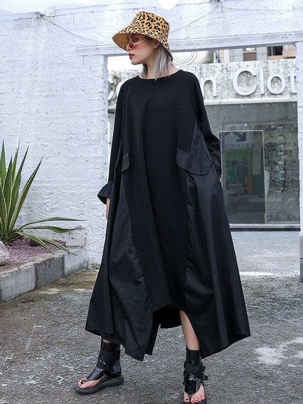 Black Loose A-line Long Sleeves Dresses-STYLEGOING