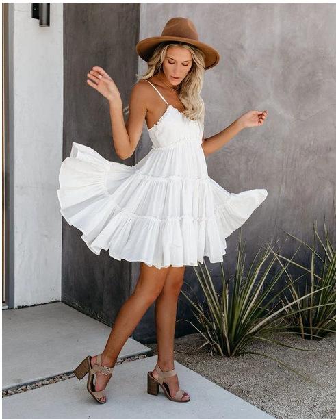 White/Pink Empire Sleeveless Mini Dresses-STYLEGOING