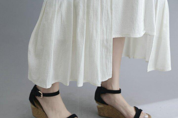 Lapel Cotton And Linen Long Maxi Dress-STYLEGOING
