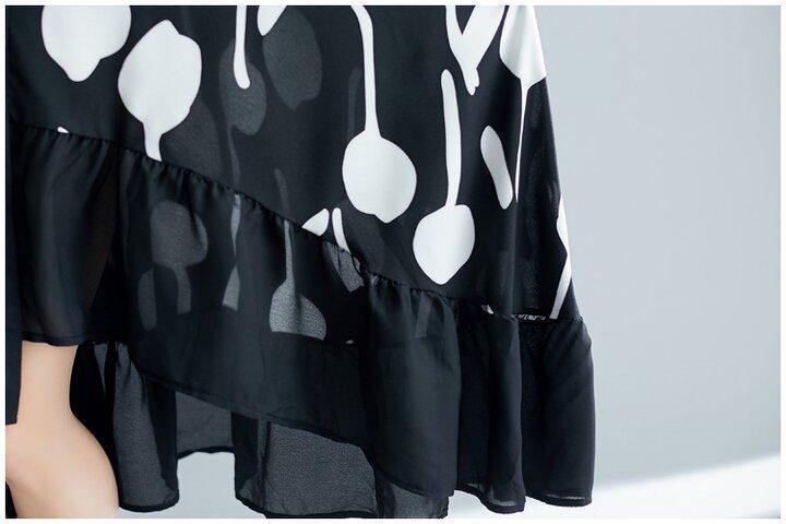 Black Printed Ruffle Shirt Midi Dress-STYLEGOING