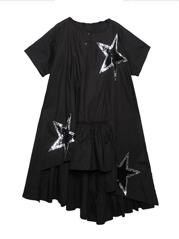 Black Oversize Asymmetric Stars Dress-STYLEGOING