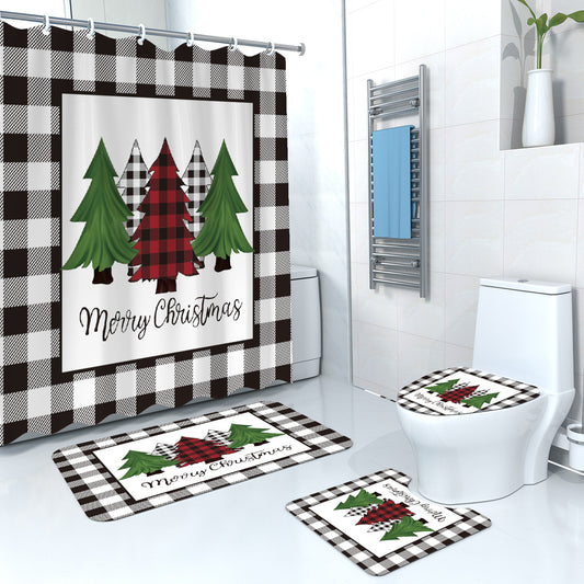 Merry Christmas Trees Fabric Shower Curtain Sets
