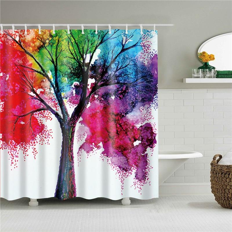 Bright Colorful Tree Fabric Shower Curtain-STYLEGOING