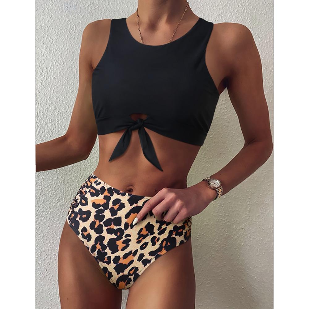 High Waist Bikini Leopard Floral Swimsuit-STYLEGOING