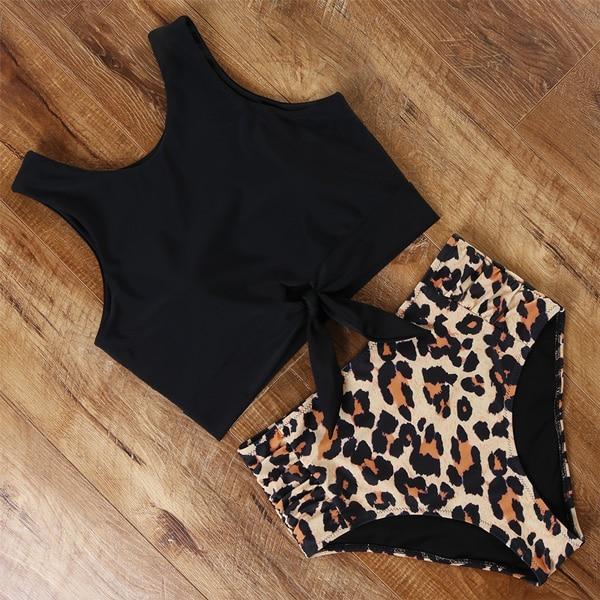 High Waist Bikini Leopard Floral Swimsuit-STYLEGOING