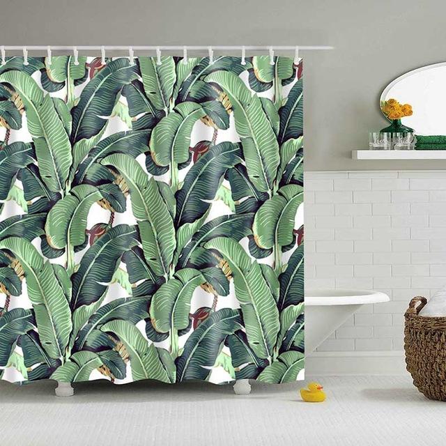 Green Palm Leaves Fabric Shower Curtains-STYLEGOING