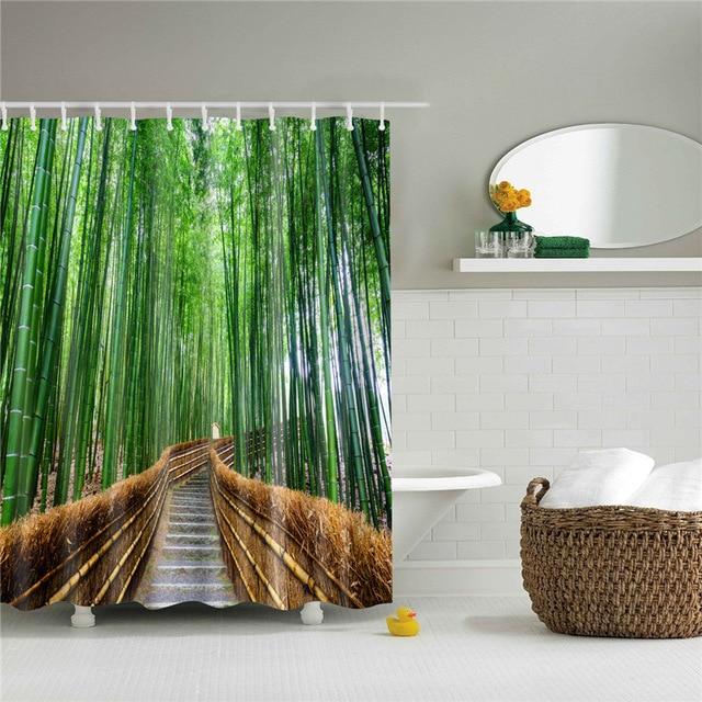 Bamboo Forest Road Print Fabric Shower Curtain-STYLEGOING