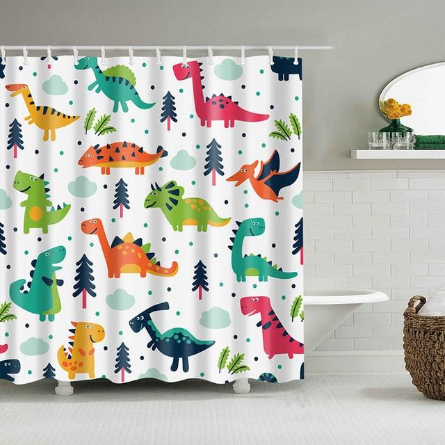 Lovely Dinosaur Print Fabric Shower Curtain-STYLEGOING
