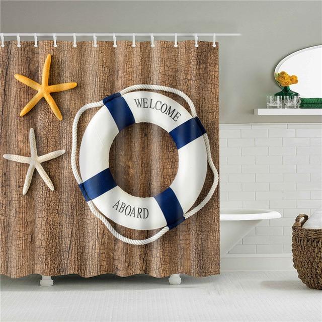 Welcome Aboard Life Buoy Fabric Shower Curtain-STYLEGOING