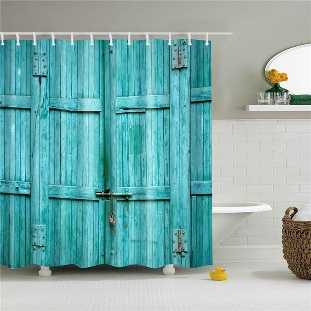 Vintage Aqua Doors Fabric Shower Curtain-STYLEGOING