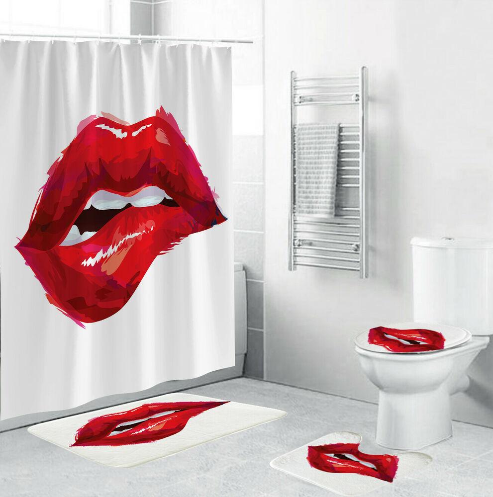 Hot Lips Bathroom Rug Set Shower Curtain-STYLEGOING