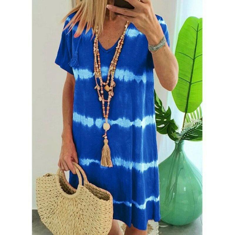 Summer Tie-dye Short Sleeve Mini Sundress-STYLEGOING