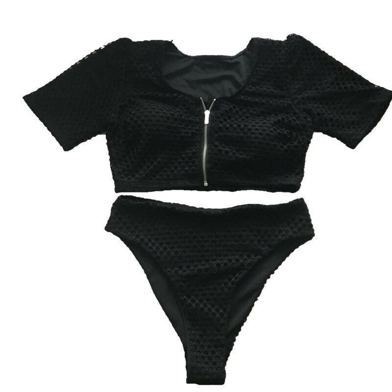 Plus Size High Waist Zipper Swimsuit-STYLEGOING