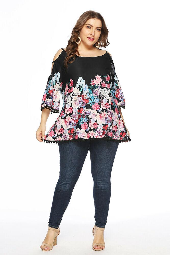 Floral Print Casual Blouse Plus Size T-Shirt-STYLEGOING