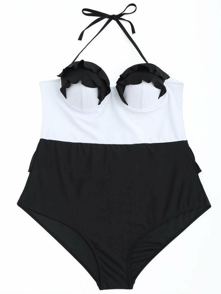 Black Plus Size Beachwear Monokini-STYLEGOING