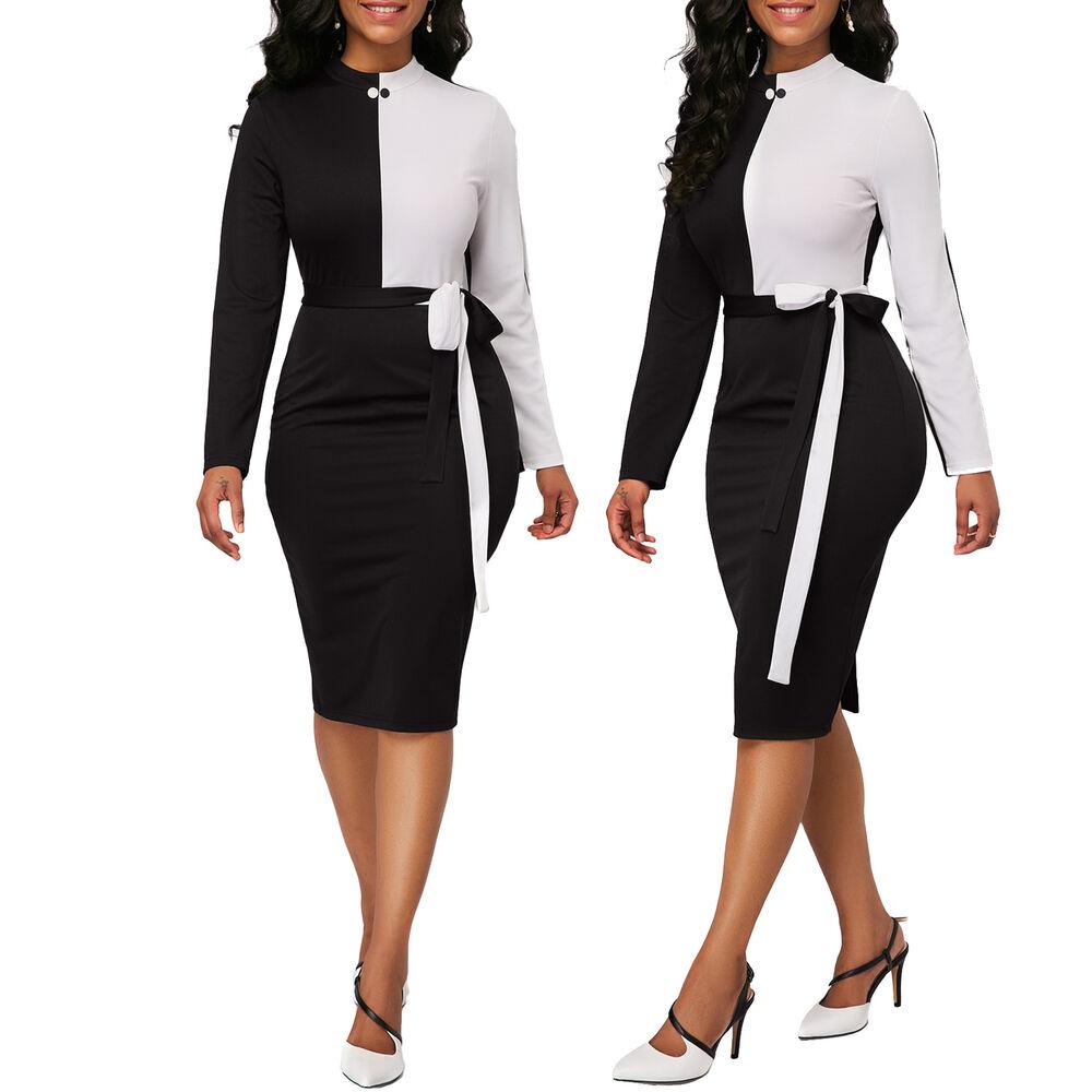 Long Sleeve Office Wear Bodycon Mini Dress-STYLEGOING