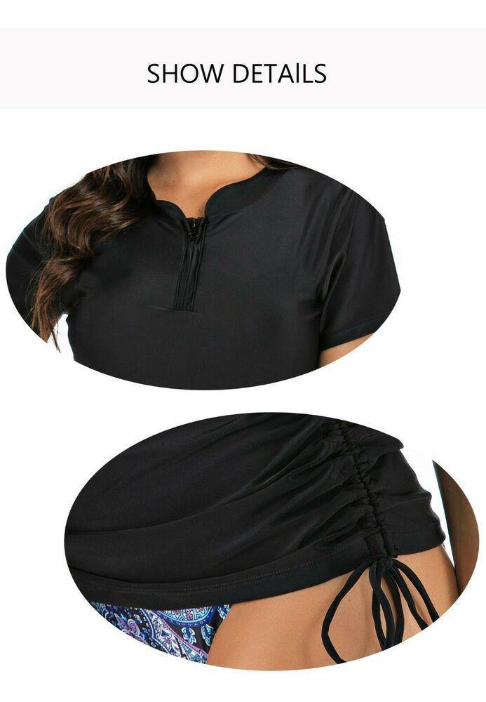 Black Short Sleeve Two Piece Swimsuit-STYLEGOING
