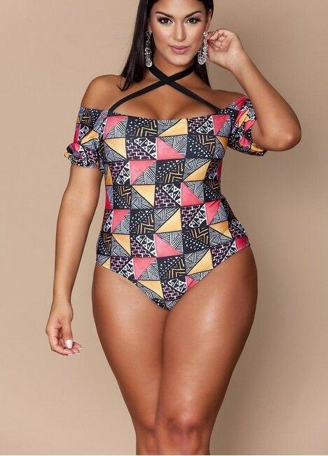 Plus Size Bikini Padded Floral Monokini-STYLEGOING