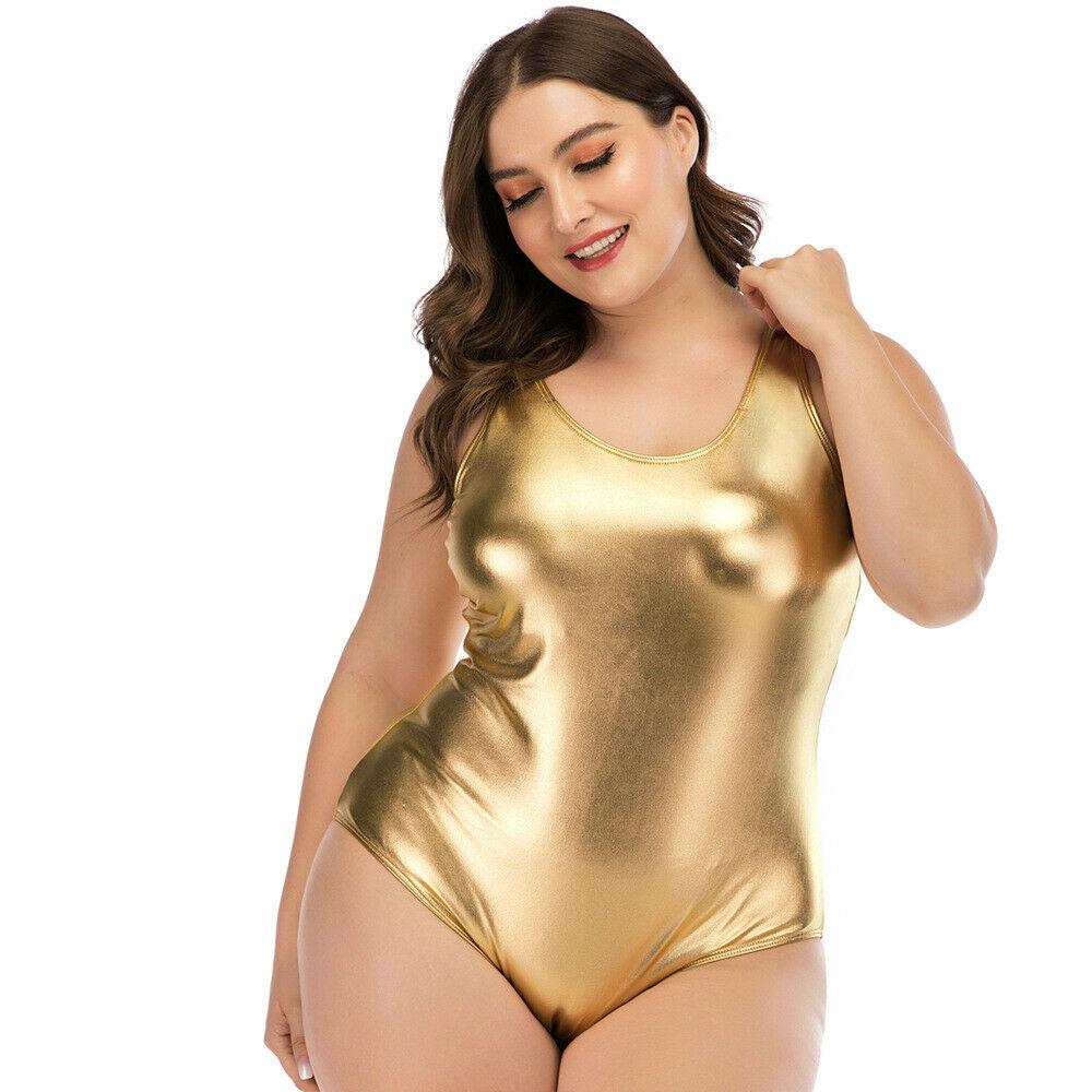 Womens Plus Size Gold Monokini-STYLEGOING
