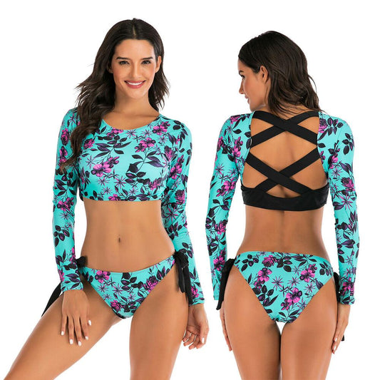 Long Sleeve Two Piece Rash Guard Swimwear-STYLEGOING