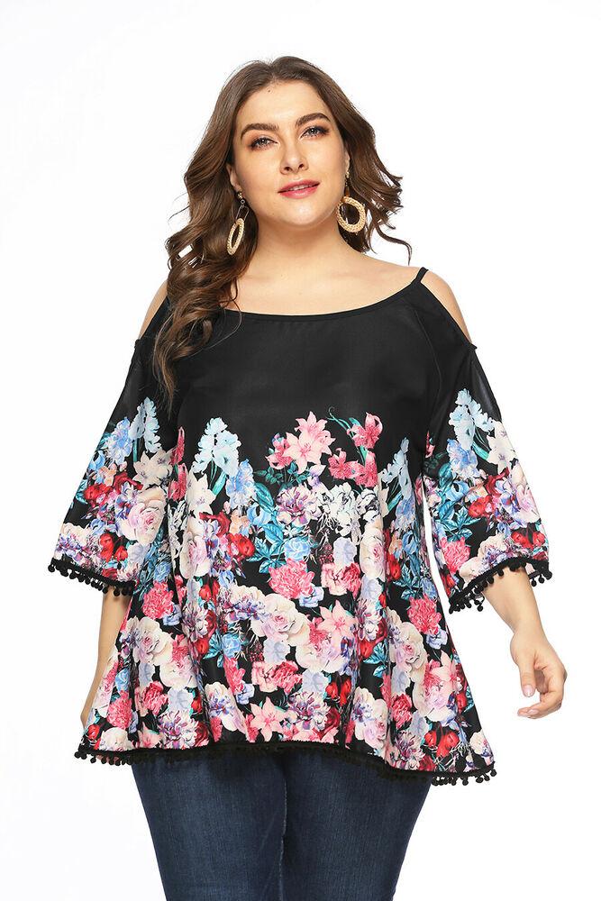 Floral Print Casual Blouse Plus Size T-Shirt-STYLEGOING