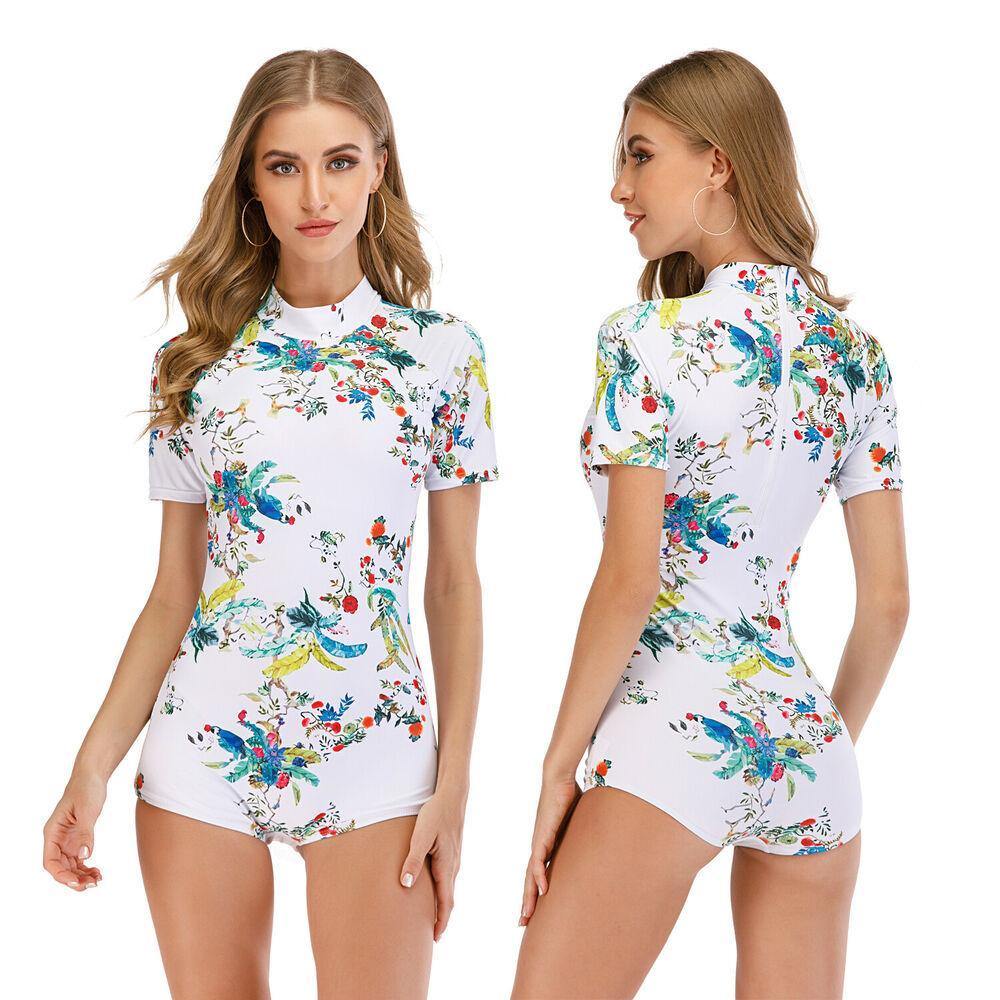 Floral Short Sleeve One Piece Swimwear-STYLEGOING