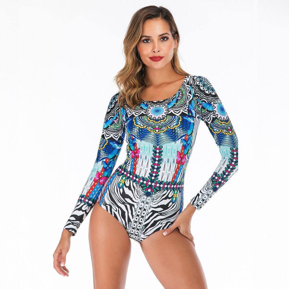 Sexy Long Sleeve Zip Back One Piece Swimsuit-STYLEGOING