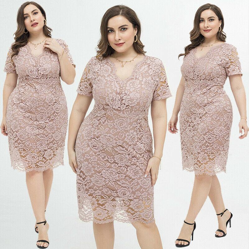 Womens Plus Size Lace Dresses-STYLEGOING