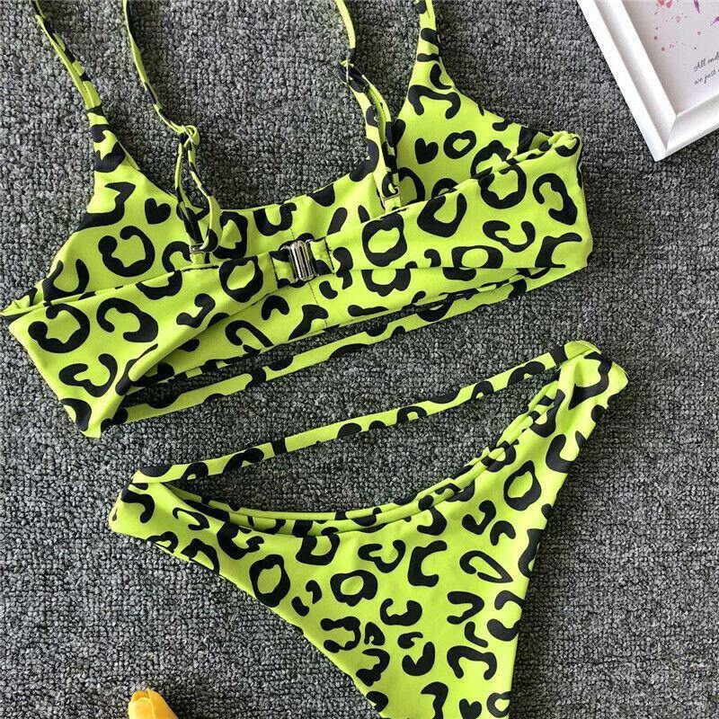 Leopard Print Solid Bikini Set Suits Swimwear-STYLEGOING