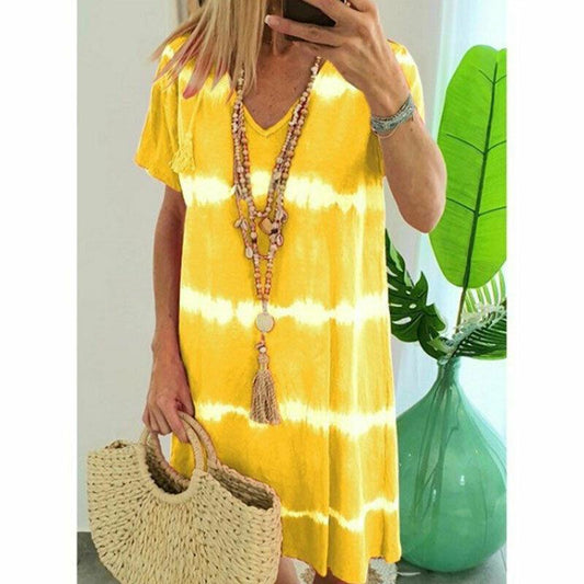 Summer Tie-dye Short Sleeve Mini Sundress-STYLEGOING