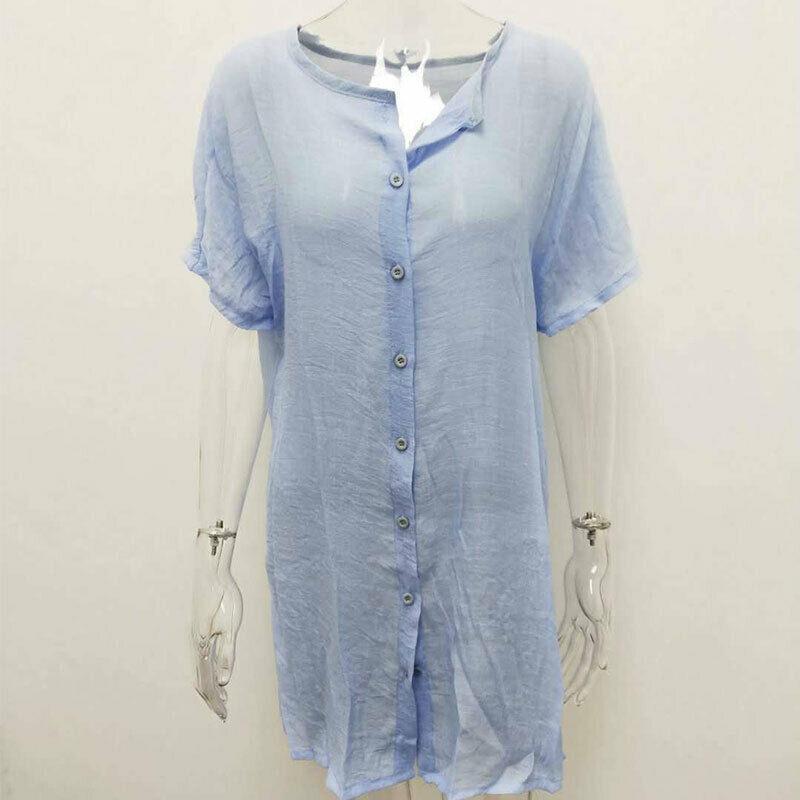 Women Cotton Linen T Shirt Mini Dress-STYLEGOING