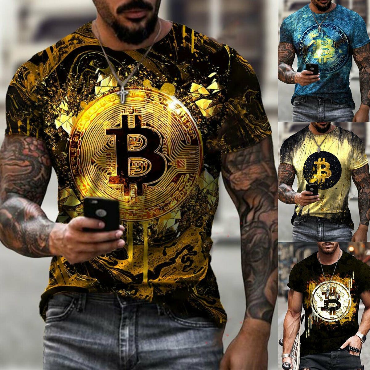 Men's Short Sleeve Bitcoin Dye Print T-shirt-STYLEGOING