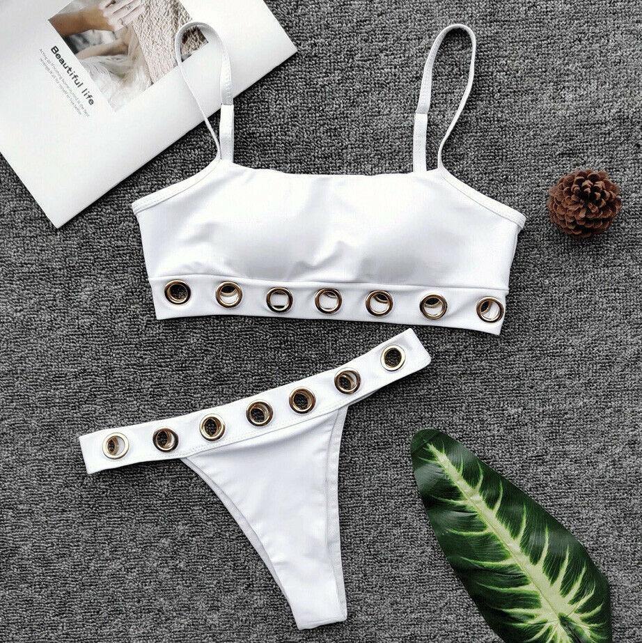 White Sexy Swimwear Triangle Bikini Set-STYLEGOING