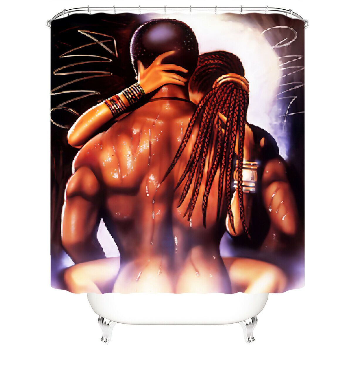 African Couple Fabric Shower Curtain For Bathroom-STYLEGOING
