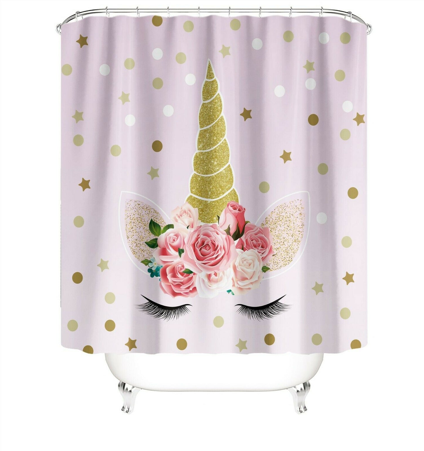 Unicorn Floral Fabric Shower Curtain-STYLEGOING