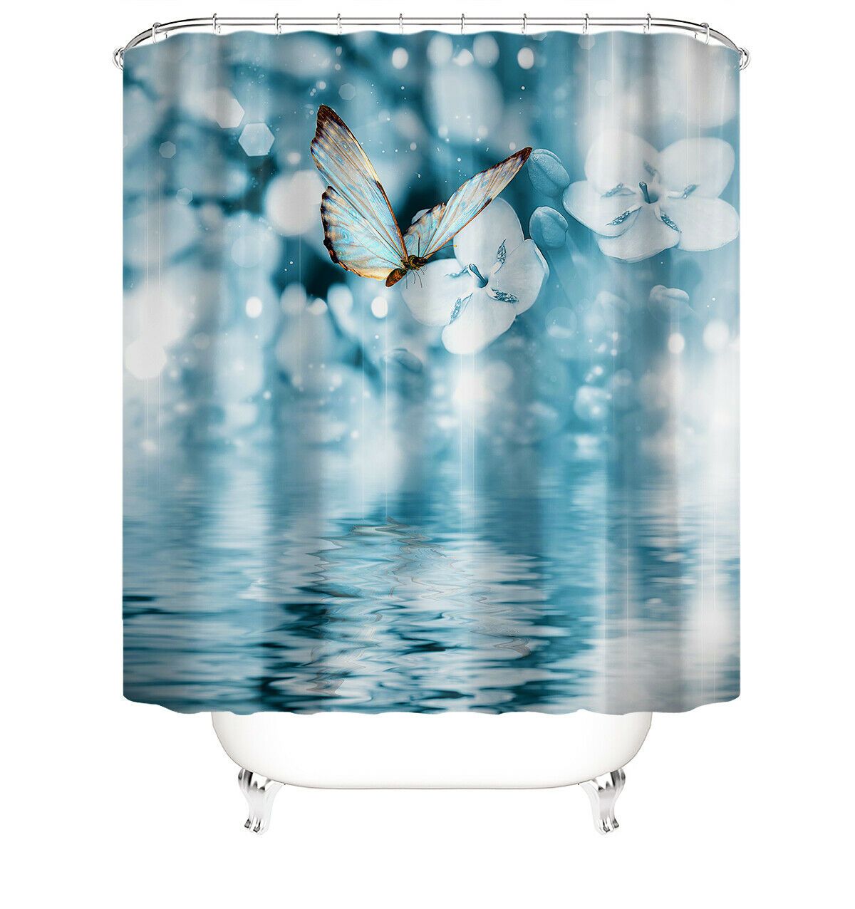 Blue Background Butterfly Shower Curtains-STYLEGOING