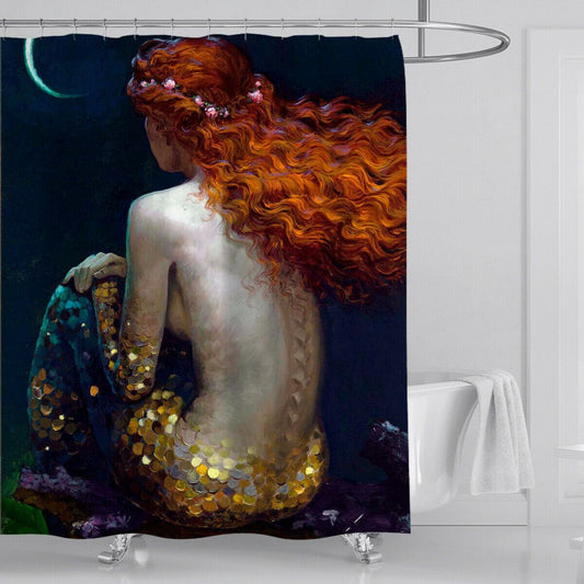 Mermaid Gold Hair Fabric Shower Curtains-STYLEGOING