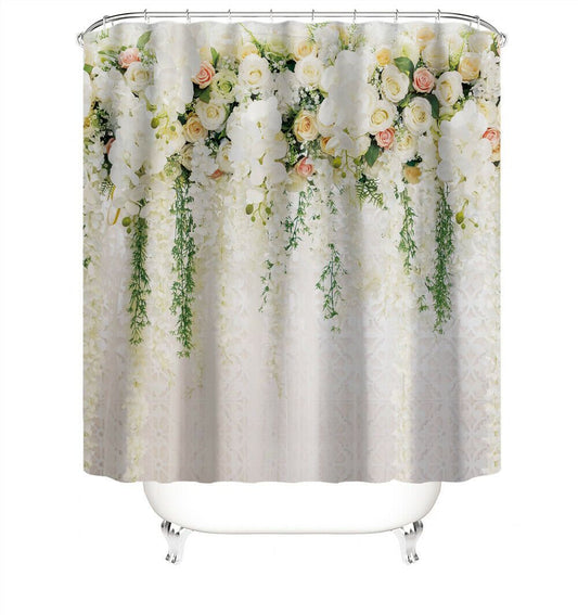 Floral Fabric Shower Curtains-STYLEGOING