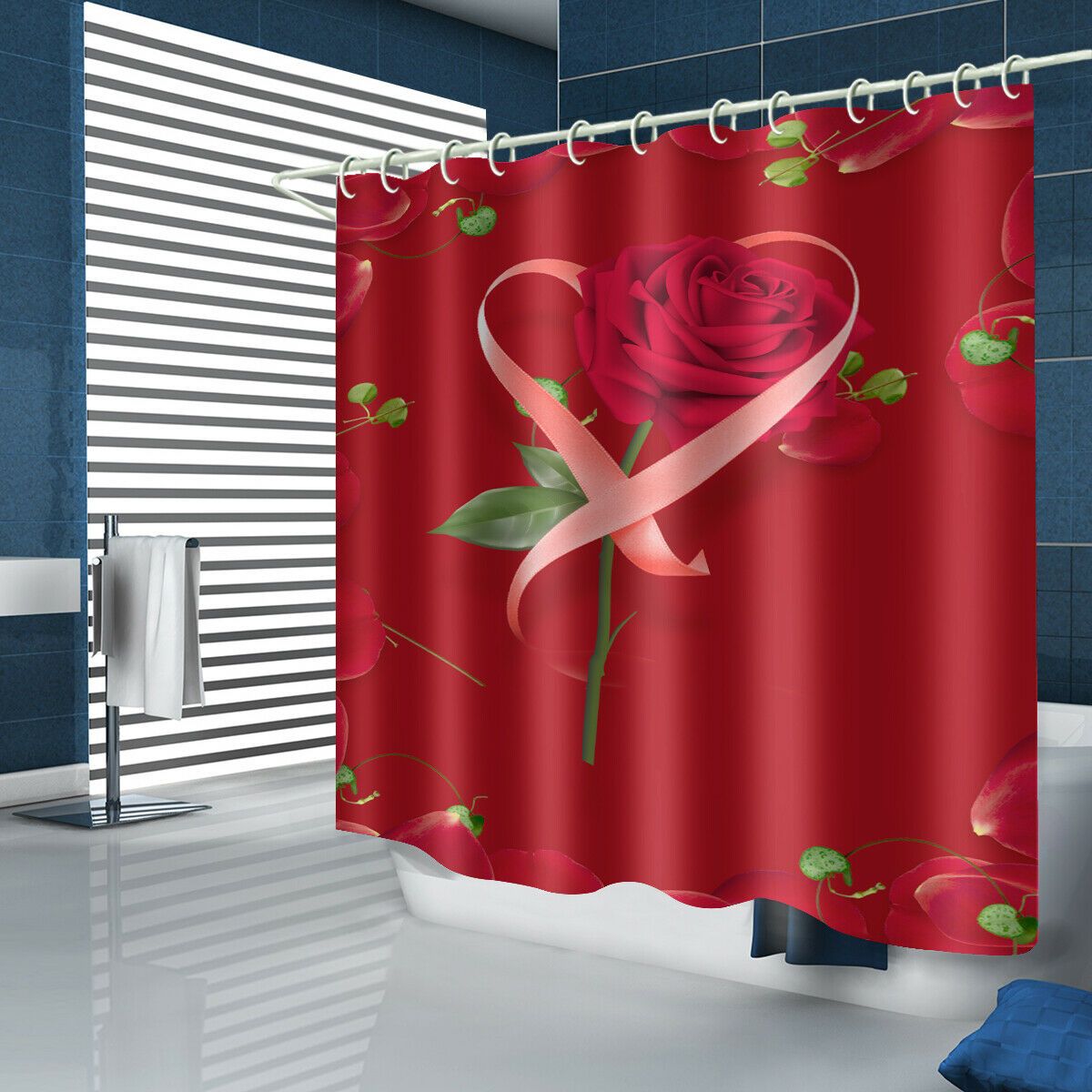 Red Rose Fabric Shower Curtains-STYLEGOING