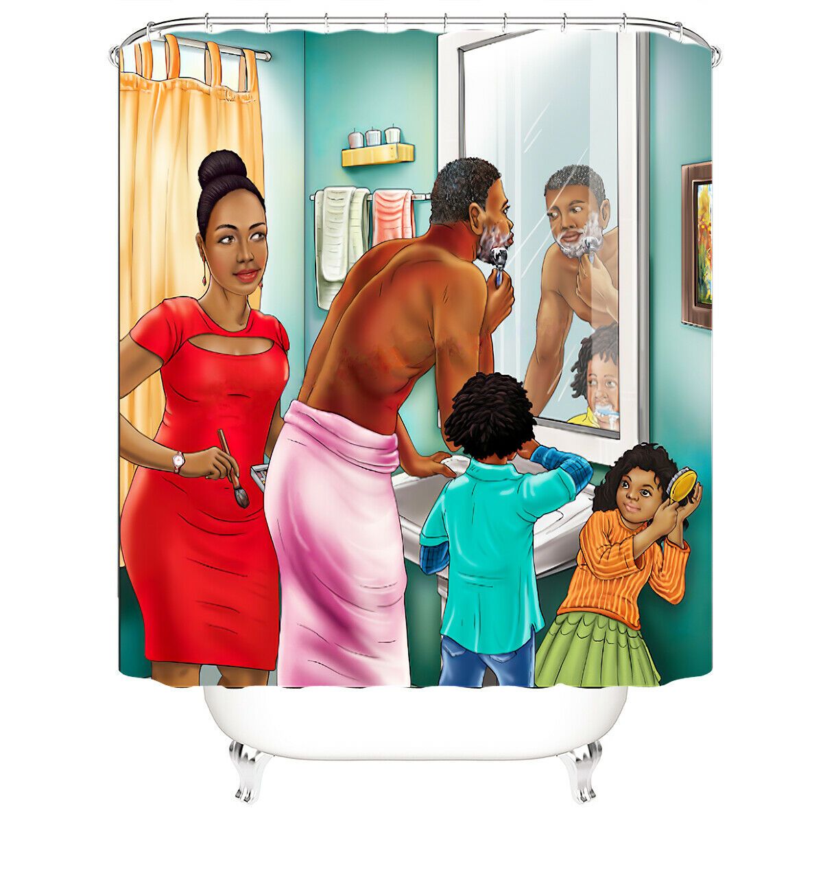 African Family Fabric Shower Curtains-STYLEGOING
