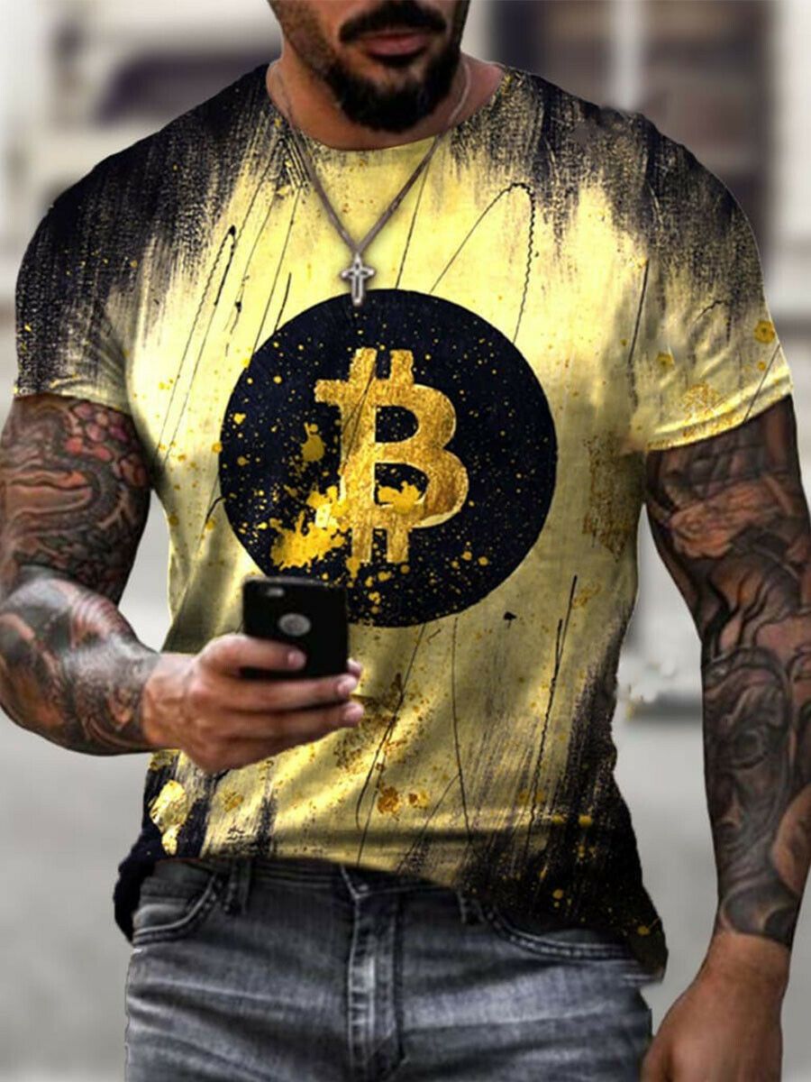Men's Short Sleeve Bitcoin Dye Print T-shirt-STYLEGOING