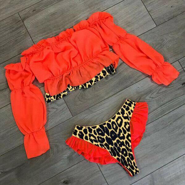 Sexy Women's Orange Long Sleeve Swimsuit-STYLEGOING