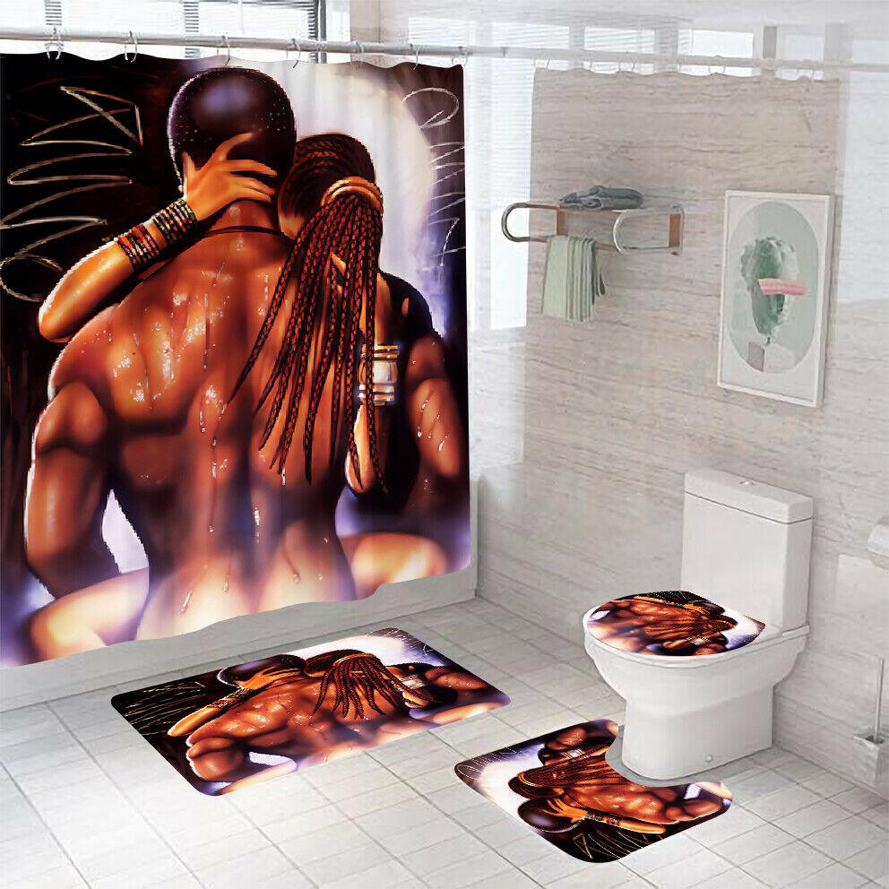 African Woman Shower Curtain Bathroom Rug Set Bath Mat Non-Slip Toilet Lid Cover-STYLEGOING