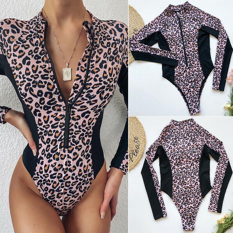 Long Sleeves Zippered One Piece Swimsuits-STYLEGOING