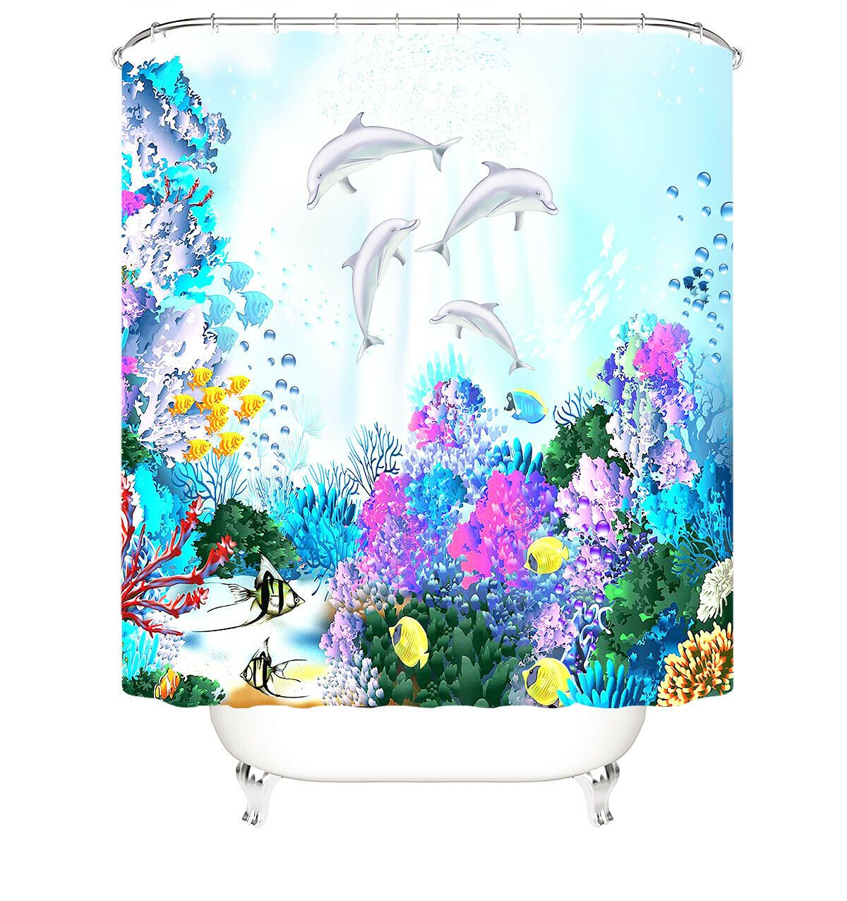 Dolphin Floral Fabric Shower Curtain-STYLEGOING