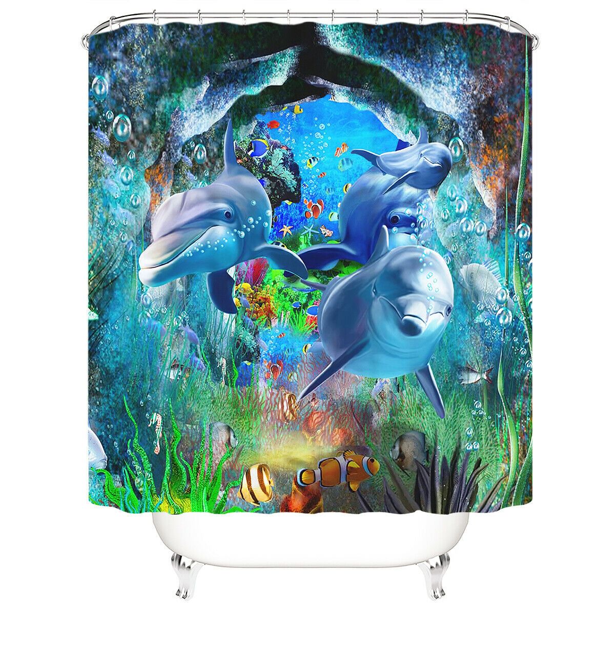 Dolphin Fabric Shower Curtain-STYLEGOING