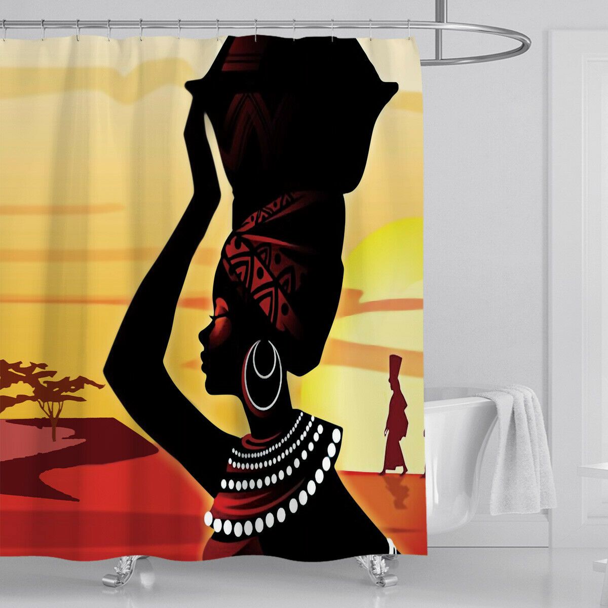 African Woman Fabric Shower Curtain-STYLEGOING