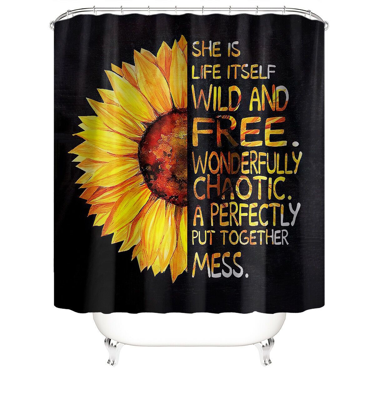 Sunflower Letter Fabric Shower Curtain-STYLEGOING