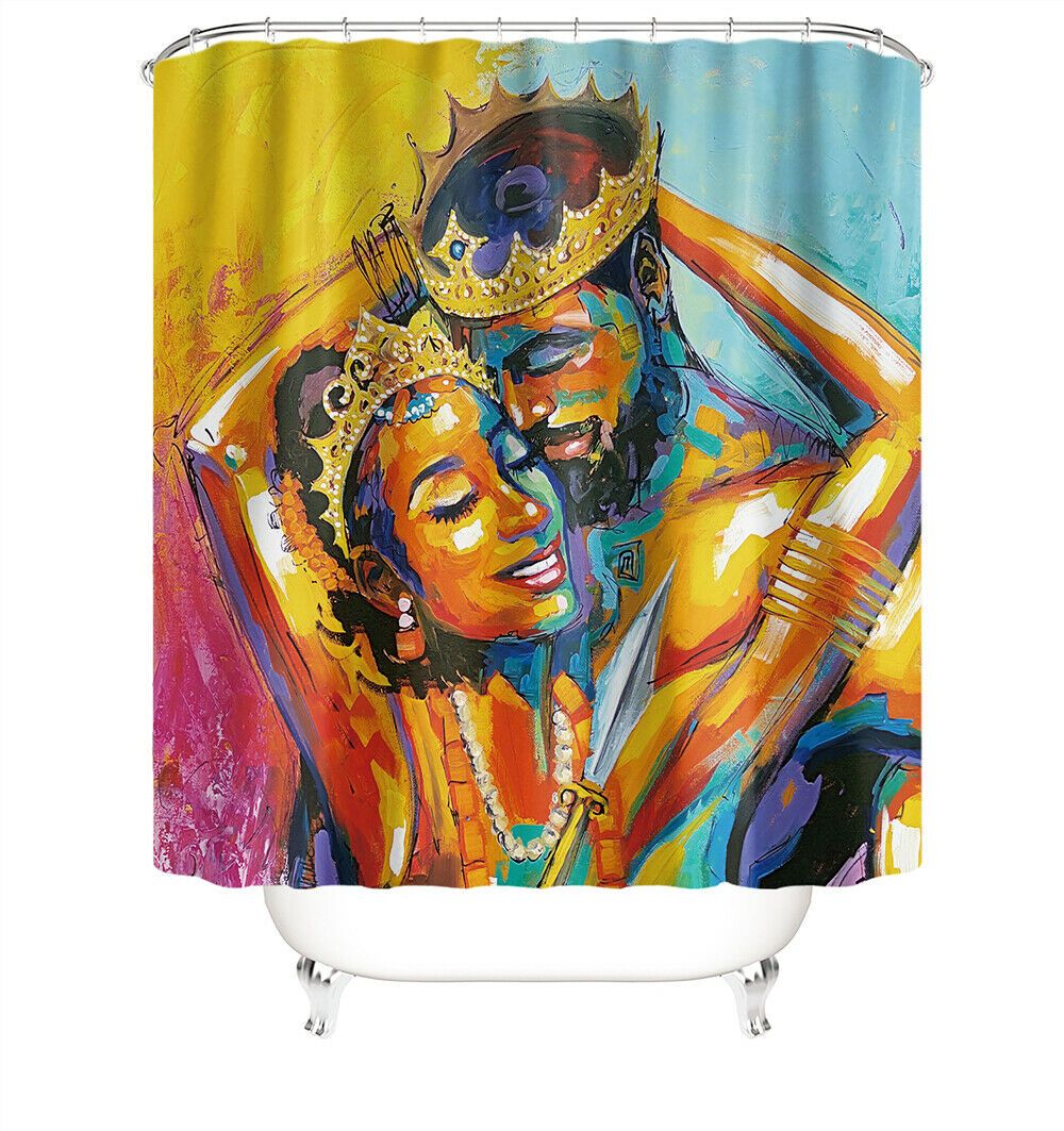 King and Queen Fabric Shower Curtain For Bathroom-STYLEGOING