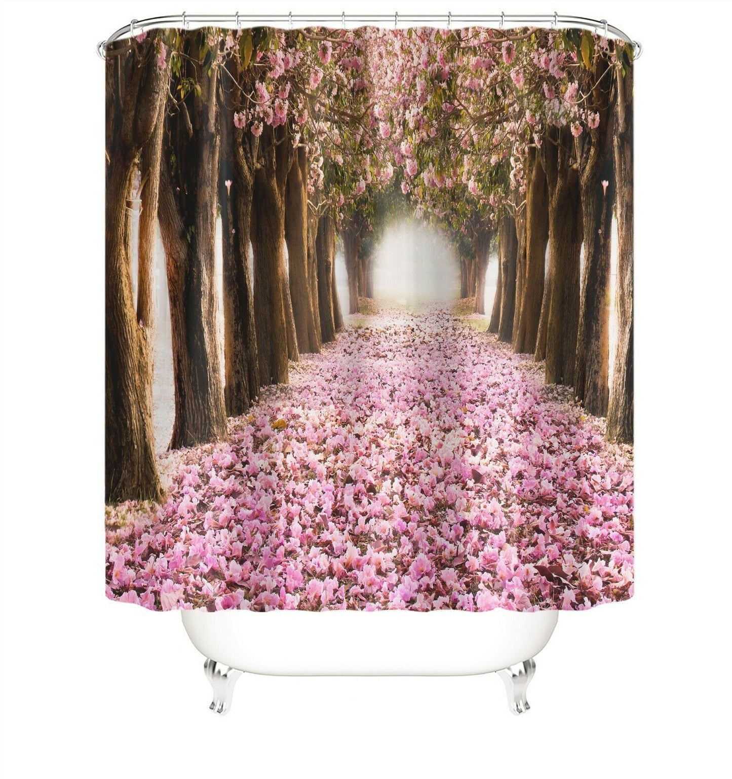 Pink Floral Road Fabric Shower Curtain-STYLEGOING